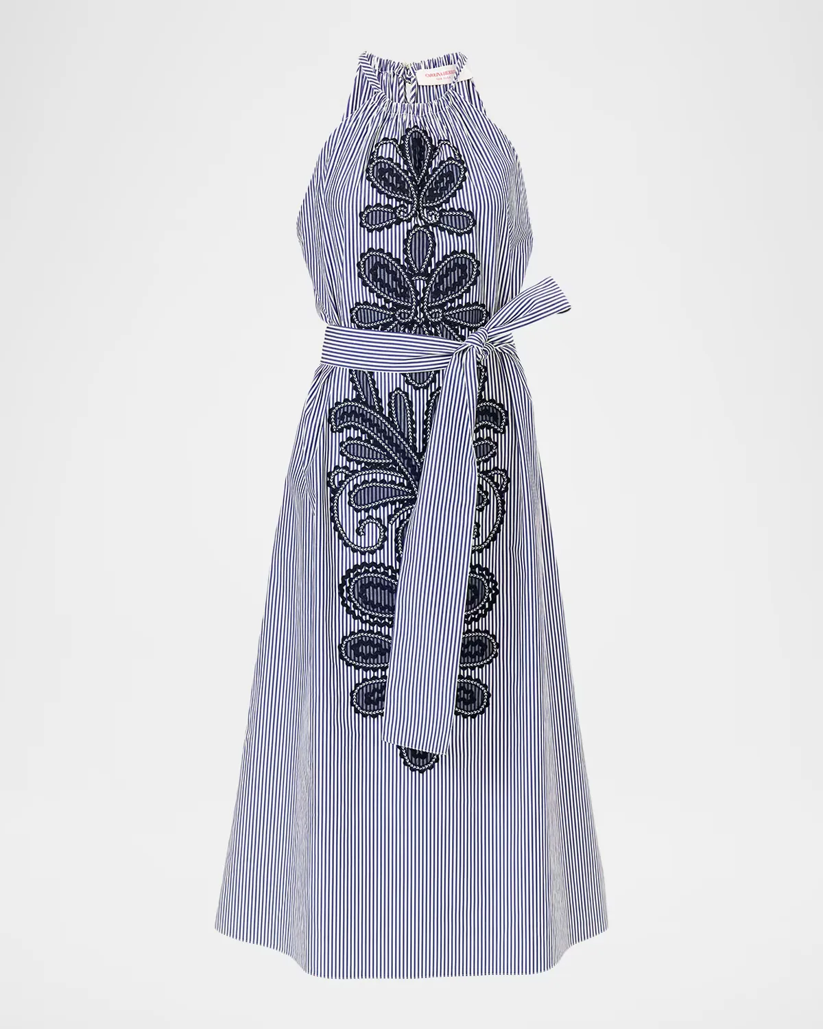 Embroidered Striped Cotton Halter Midi Dress by Carolina Herrera