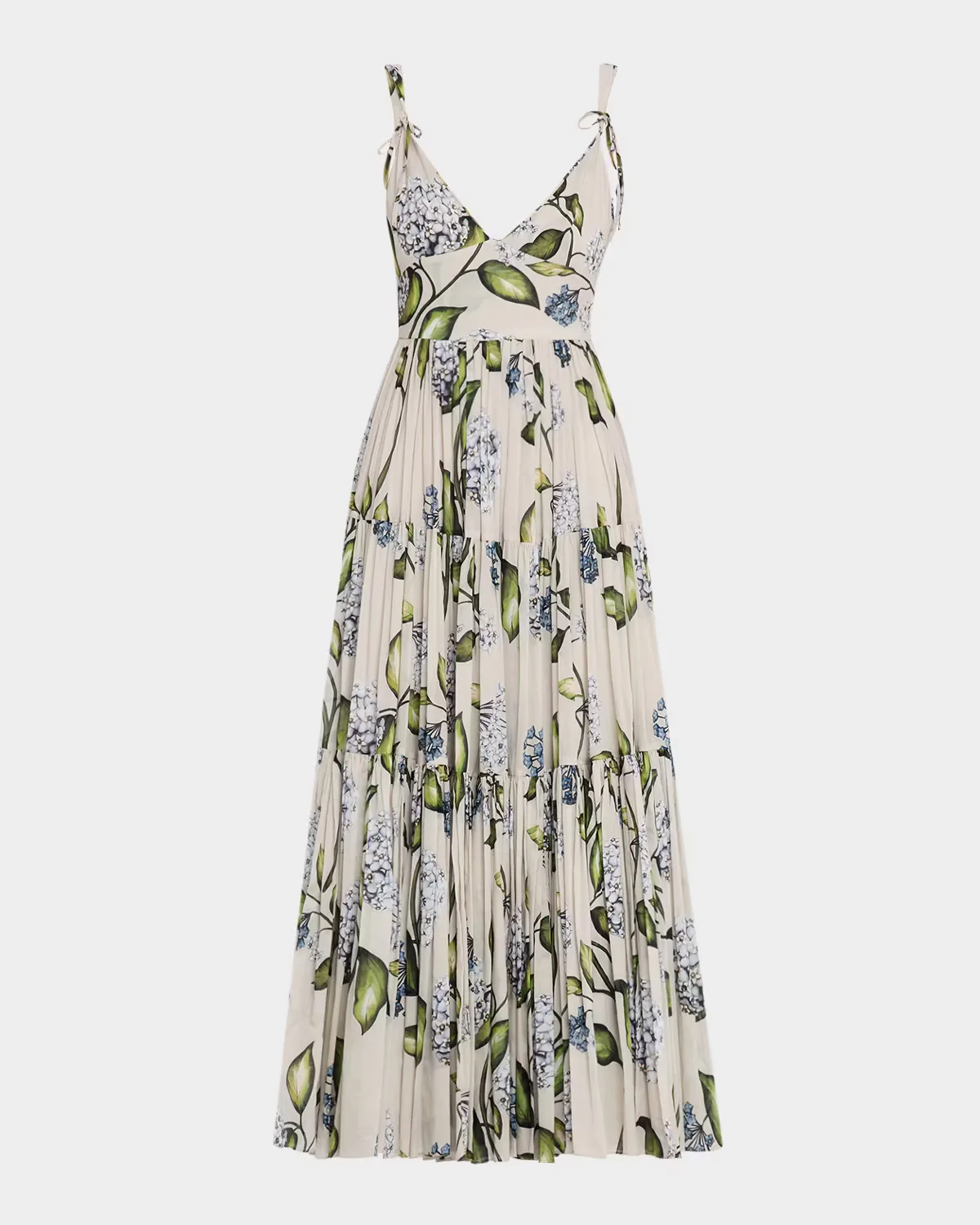 Sleeveless Porcelain Flower Voile Midi Day Dress by Oscar de la Renta