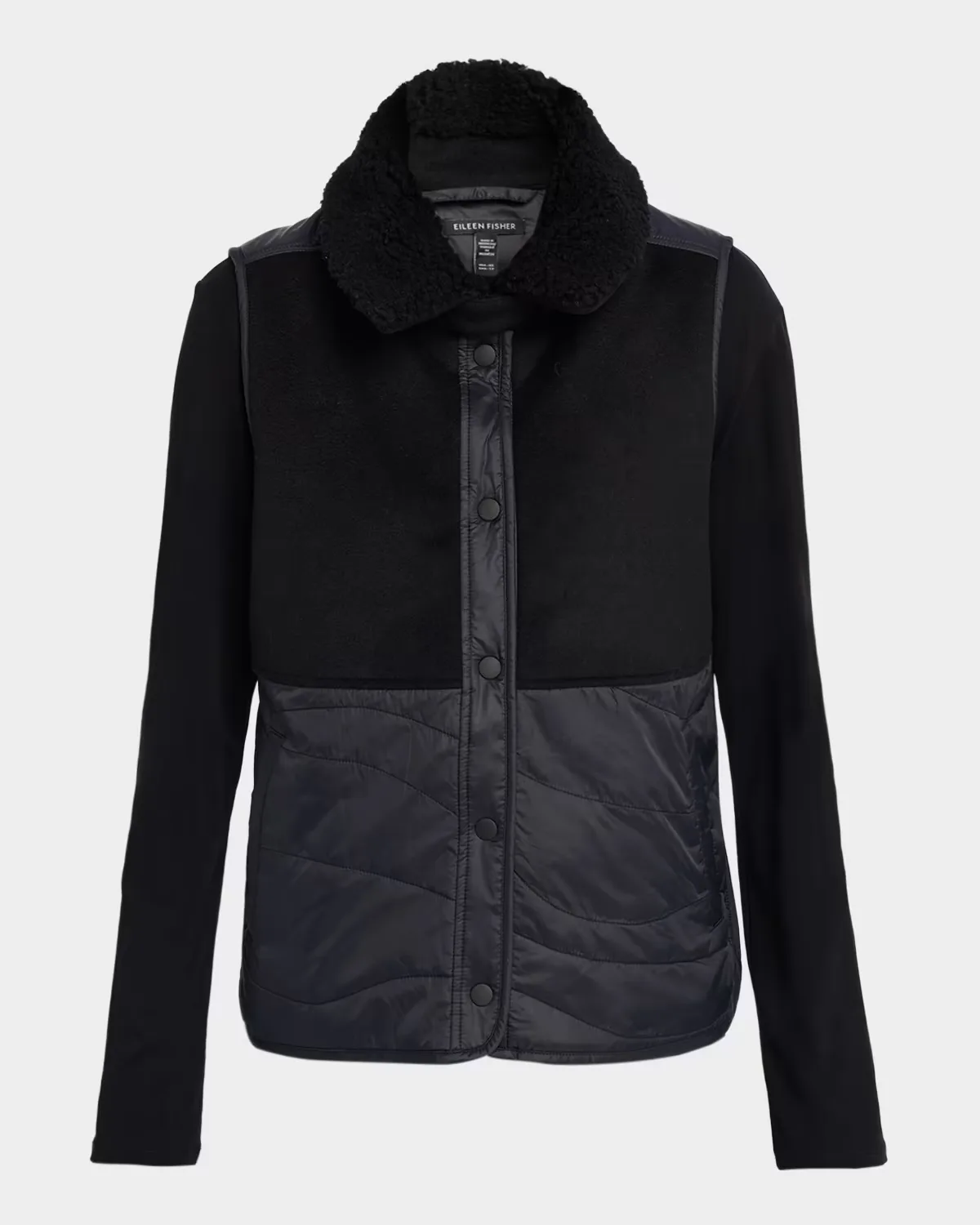 Quilted Fleece-Trim Vest by Eileen Fisher