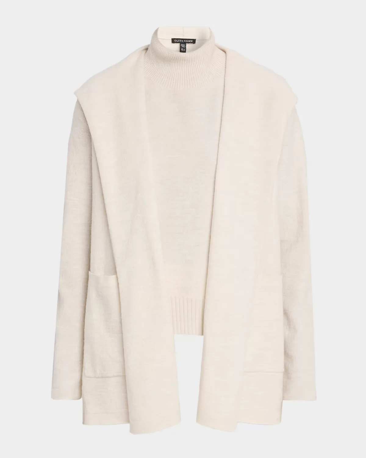 Hooded Open-Front Wool Cardigan by Eileen Fisher