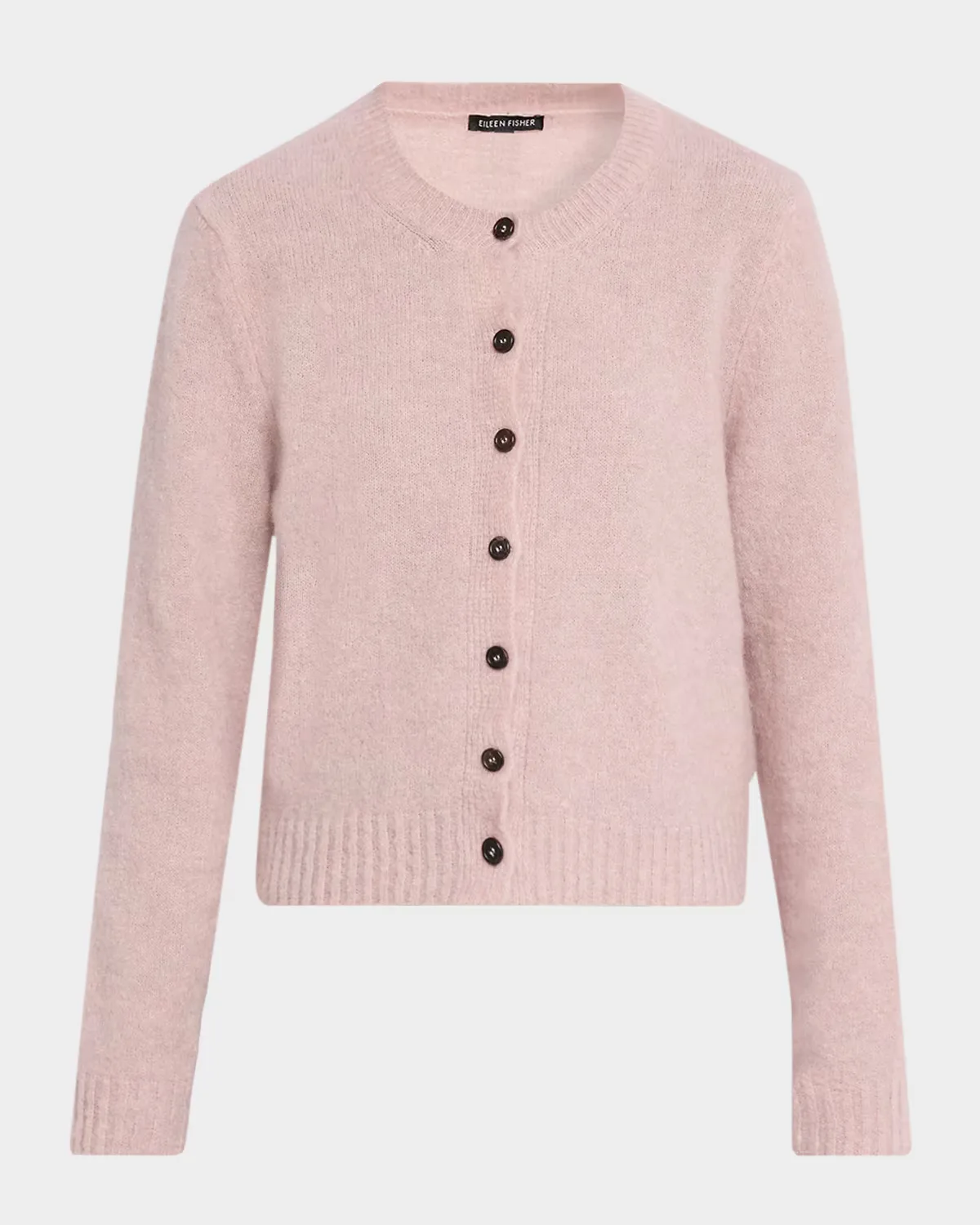 Brushed Crewneck Mohair-Wool Cardigan by Eileen Fisher