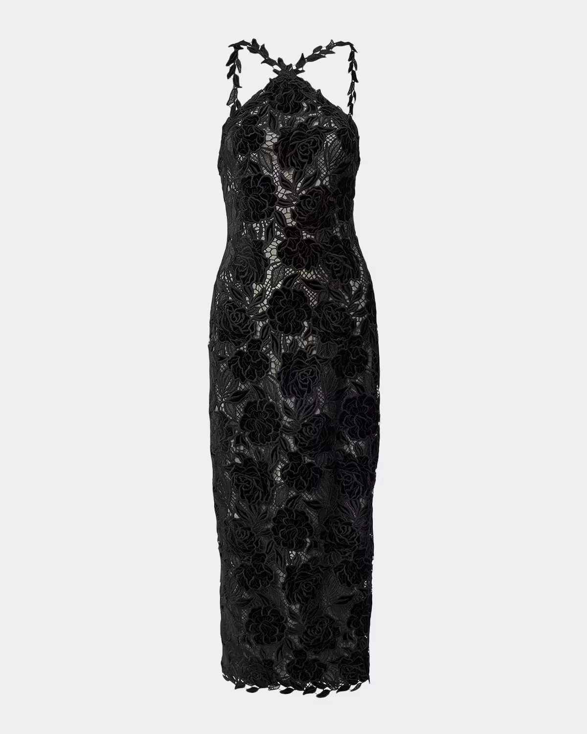 Floral Lace Halter Pencil Dress