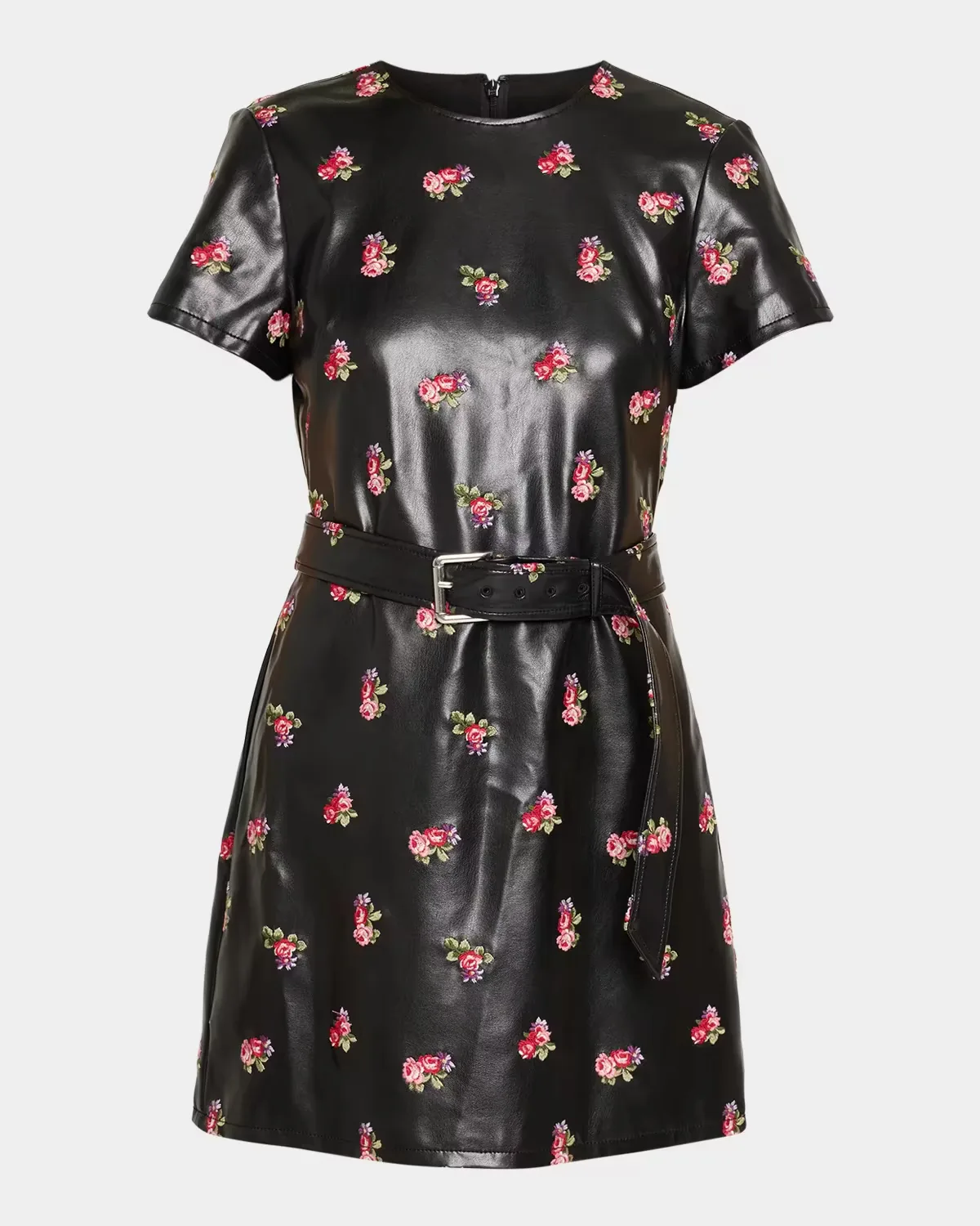 Tossed Roses Faux Leather Mini Dress by Cinq  Sept