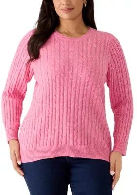 Cable Knit Crew Neck Marled Sweater by Kim Rogers
