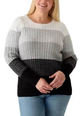 Cable Knit Crew Neck Colorblock Sweater by Kim Rogers