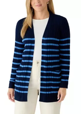 Cable Knit Striped Cardigan by Kim Rogers