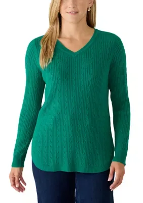 Cable Knit V-Neck Sweater by Kim Rogers
