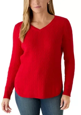 Cable Knit V-Neck Sweater