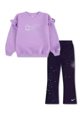 Ruffle Crew Sweatshirt and Shimmer Flare Pant Set by Nike