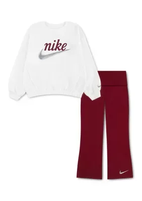 Metallic Logo Crew Sweatshirt and Flare Pant Set by Nike