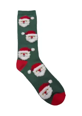 Santa Raised Feather Holiday Crew Socks by Wonderly