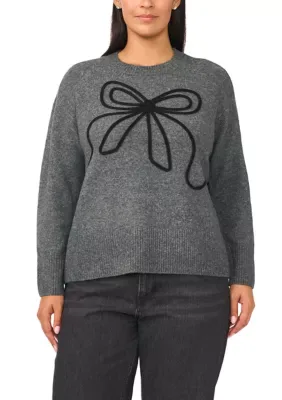 Embroidered Ribbon Crew Neck Sweater by CeCe
