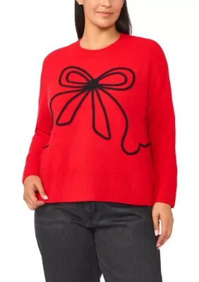 Embroidered Ribbon Crew Neck Sweater
