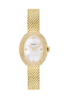 Sammy Crystal Gold-Tone Stainless Steel Mesh Bracelet Watch by Coach