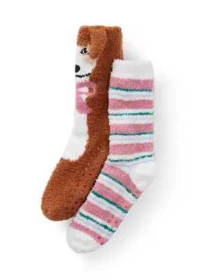Dog and Striped Print Cozy Crew Socks with Grippers by PJ Salvage