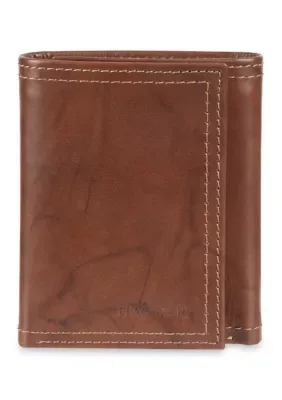 Genuine Leather Extra Capacity Trifold Wallet with Interior Zipper by Haggar