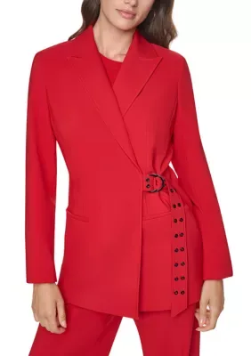 Long Sleeve Notch Collar Side Belt Jacket by DKNY