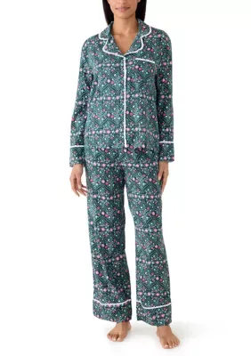 Long Sleeve Notch Collar Shirt and Pants Pajama Set