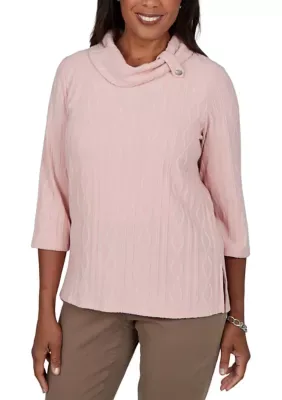 Sunset Ridge Plush Solid Cable Knit Top by Alfred Dunner