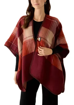 Plaid Reversible Topper with Toggle by Vince Camuto