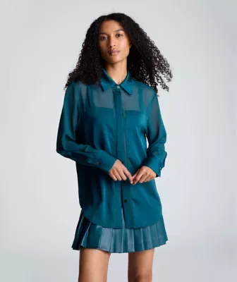 Long Sleeve Button Front Shirt with Sheer Yoke by Kenneth Cole