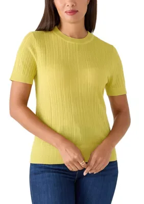 Short Sleeve Variegated Rib Crew Neck Sweater