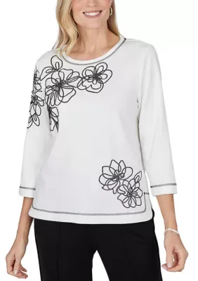 Weekend Warrior Floral Asymmetric Soutache Top by Alfred Dunner
