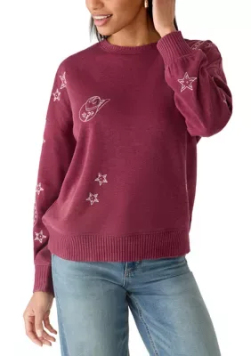 Boxy Drop Shoulder Embroidered Sweatshirt