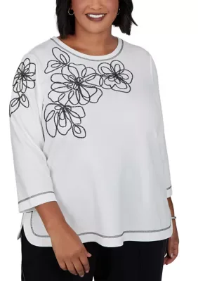 Weekend Warrior Floral Asymmetric Soutache Top by Alfred Dunner