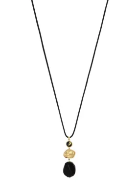 Long Black Cord Gold Nugget Pendant Necklace, 33 In by Wonderly