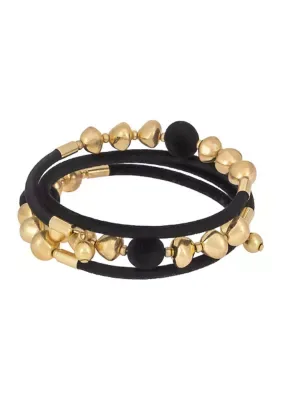 Black Velvet Gold Beaded Coil Bracelet, 7 In by Wonderly