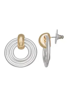 Two Tone Ring Door Knocker Earrings by Napier