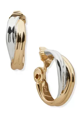 Two Tone Twisted Hoop EZ Comfort Clip Earrings by Anne Klein