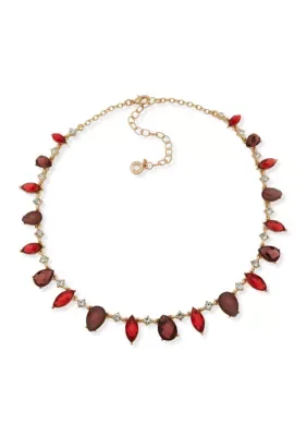 Deep Burgundy Red Teardrop Multi Crystal Collar Necklace, 16 In by Anne Klein