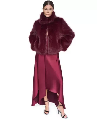 Short Faux Fur Jacket with Hook and Eye Closure by Halston