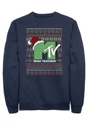 MTV Colorful Xmas Graphic Crew Fleece Sweatshirt by Mtv