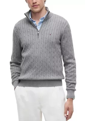 Classic Cotton Cable Zip Mock Neck Pullover by Tommy Hilfiger
