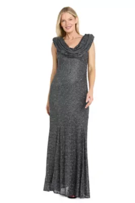 Sequin Draped Cowl Long Dress by R&M Richards