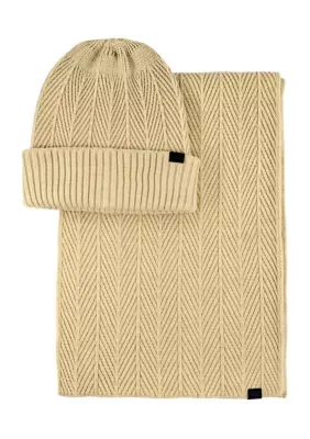 Herringbone Knit Beanie and Scarf Set by Kenneth Cole