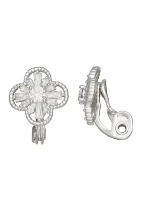 Crystal Social Cubic Zirconia Flower Drop EZ Comfort Clip Earrings by Napier