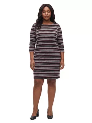 Essential Three-Quarter Sleeve Striped Bodycon Dress by 24seven Comfort Apparel