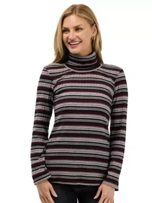 Essential Turtle Neck Long Sleeve Striped Top by 24seven Comfort Apparel