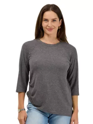 Basic Soft Stretch Three-Quarter Sleeve Relaxed Top by 24seven Comfort Apparel
