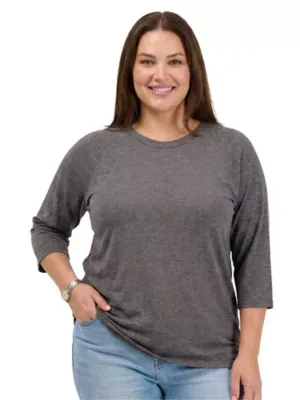 Basic Soft Stretch Three-Quarter Sleeve Relaxed Top by 24seven Comfort Apparel