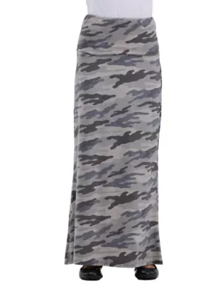Essential Soft Stretch Camouflage Elastic Waist Maxi Skirt by 24seven Comfort Apparel
