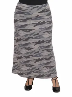 Essential Soft Stretch Camouflage Elastic Waist Maxi Skirt by 24seven Comfort Apparel
