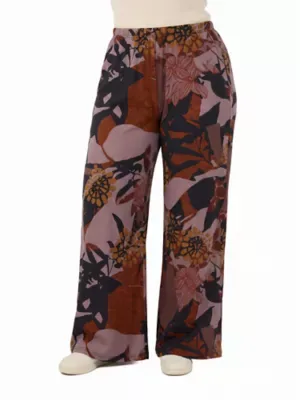 Essential Floral Elastic Waistband Full Length Flared Pants by 24seven Comfort Apparel