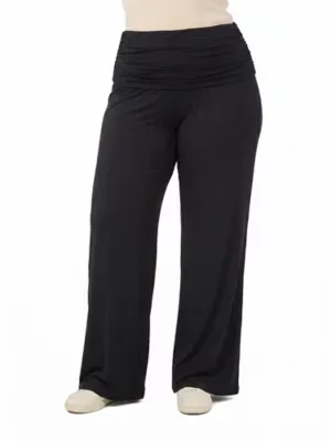 Basic Soft Stretch Ruched Waist Wide Leg Pants by 24seven Comfort Apparel