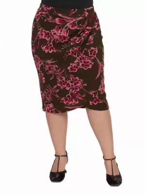 Elevate Floral Elastic High Waist Knee Length Tulip Pencil Skirt by 24seven Comfort Apparel