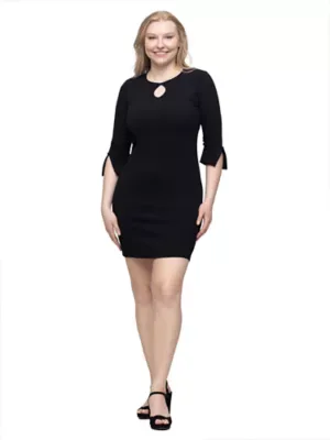 Essential Keyhole Neckline Three-Quarter Sleeve Dress by 24seven Comfort Apparel